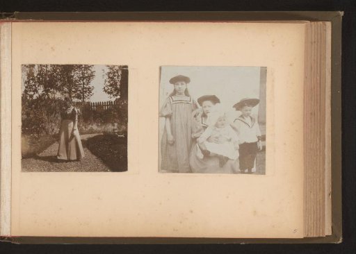 Two portraits of a woman and four children