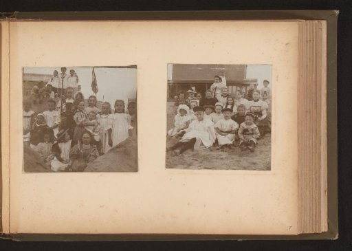 Two group portraits of children on the beach at Zandvoort