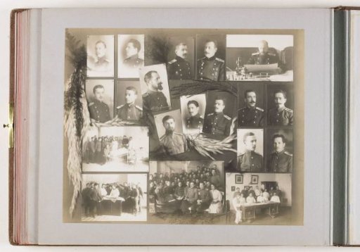 Composition of nineteen photographs of persons at the Imperial Military Medical Academy, combined with decoration of dried branches