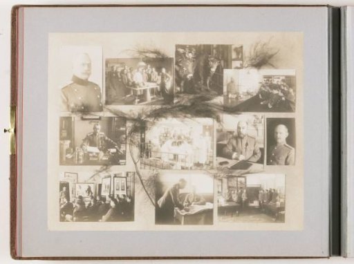 Composition of eleven photographs of persons and education at the Imperial Military-Medical Academy, combined with decoration of dried branches