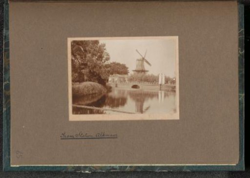 Windmill De Wachter, a clerk's office annexed with a dwelling and a tram track along the Gat van Bagge in Alkmaar