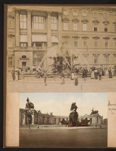 Two street scenes in Berlin, from the Neptune Fountain and the Kaiser Wilhelm Monument