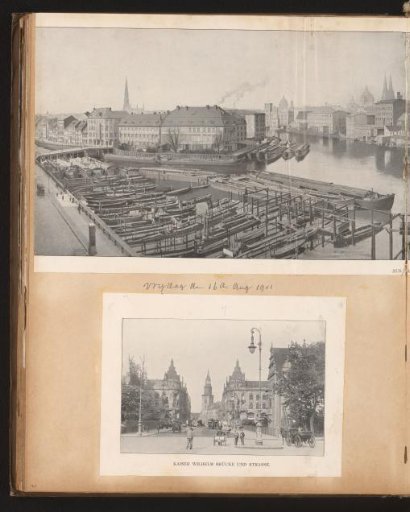 Panorama of the Spree from the harbor towards the north, and the Kaiser-Wilhelm-Brücke, Berlin