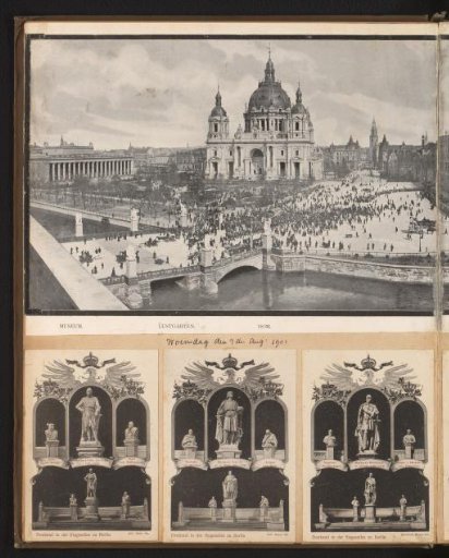 Panorama of the Lustgarten and the Berliner Dom, and statues along the Siegesallee, Berlin