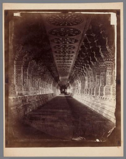 Colonnade in the Ramanathaswamy temple in Rameswaram, Tamil Nadu, India