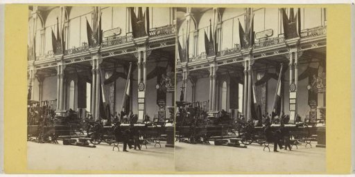 Hall with exhibited objects at the Exhibition of National Industry and Art in the Paleis voor Volksvlijt, Amsterdam