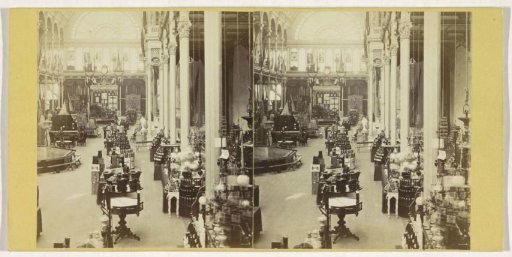 Hall with exhibited objects at the Exhibition of National Industry and Art in the Paleis voor Volksvlijt, Amsterdam