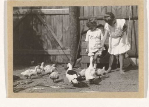 Marba and Eckart Titzenthaler, children of the photographer, on a farmyard with chickens and ducks