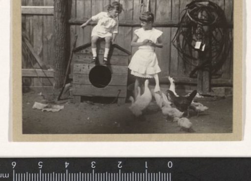 Marba and Eckart Titzenthaler, children of the photographer, on a farmyard with chickens and ducks