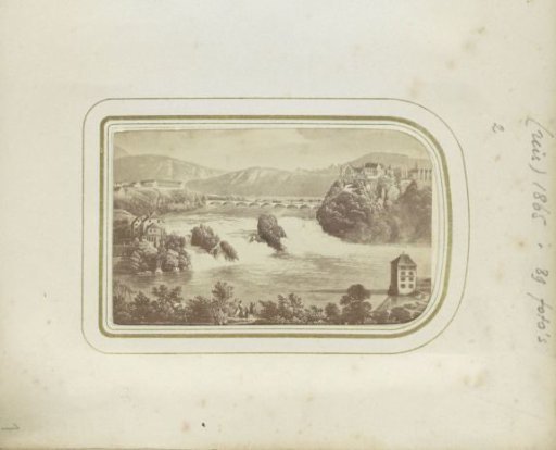 Photographic reproduction of a print with a view of the waterfalls of Schaffhausen