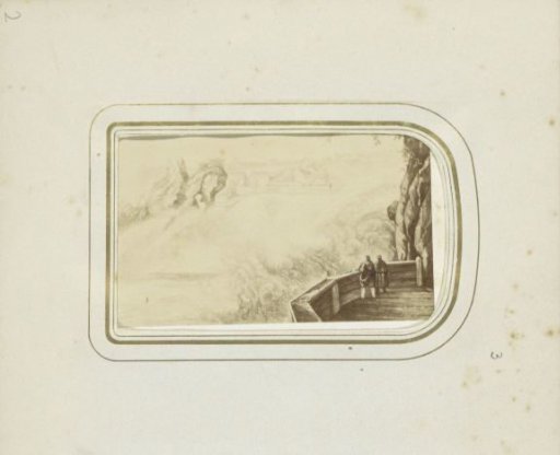 Photographic reproduction of a print with a view of the waterfalls of Schaffhausen