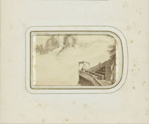 Photographic reproduction of a print with a view of the waterfalls of Schaffhausen