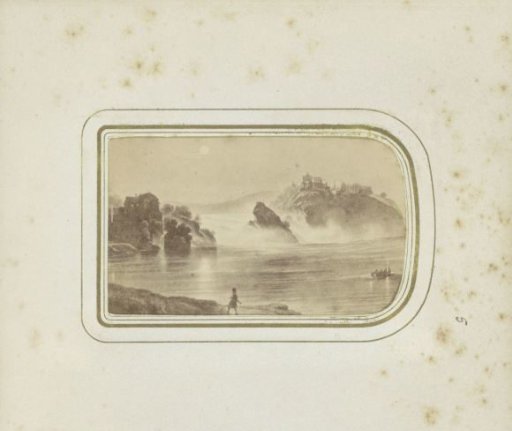 Photographic reproduction of a print with a view of the waterfalls of Schaffhausen