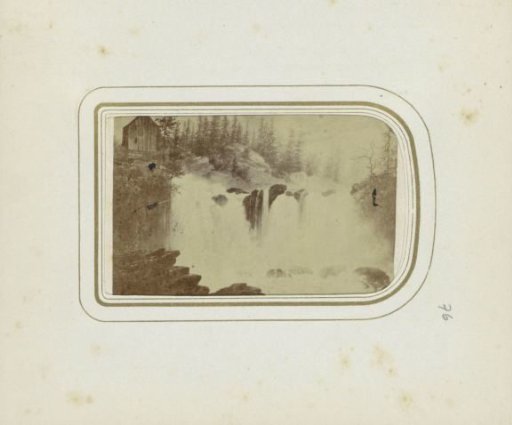 Photographic reproduction of (presumably) a painting of the Traunfall in Austria