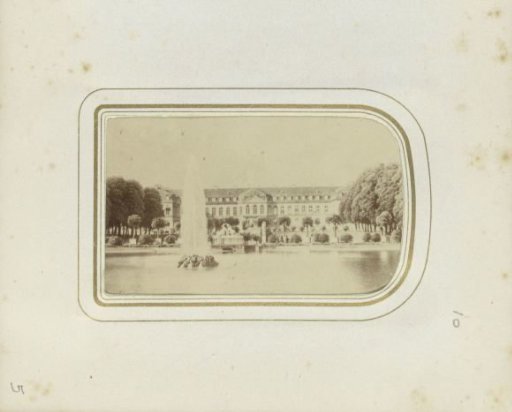 Rear facade of the Royal Residence with a fountain in Stuttgart
