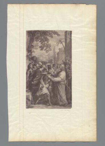 Photographic reproduction of (presumably) a drawing depicting Christ healing a blind man