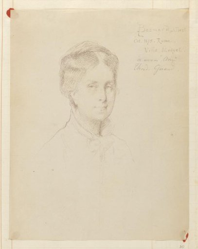 Photographic reproduction of a drawing by Albert Besnard, depicting a portrait of a woman