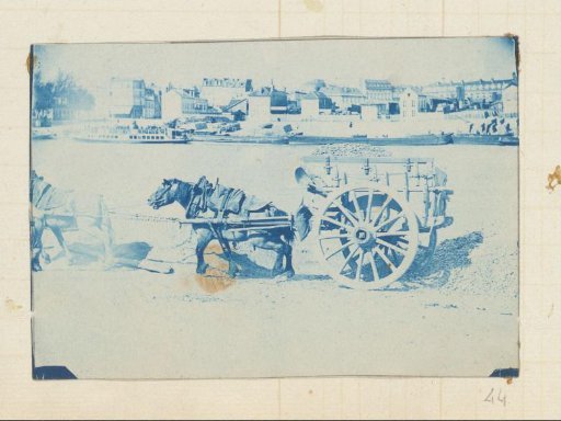 Cart with two horses along a river