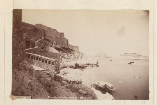 View of the walls of Château d'If off the coast of Marseille