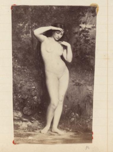 Photographic reproduction of (presumably) a painting by R. Collin depicting a bathing woman