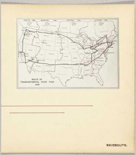 Photographic reproduction of a map of the United States, showing the route of a tour through the United States and Canada