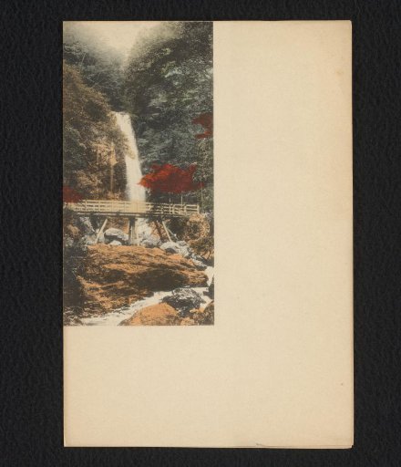 Landscape with waterfall and bridge
