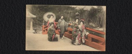 Group of Five Unknown Japanese Women on a Bridge