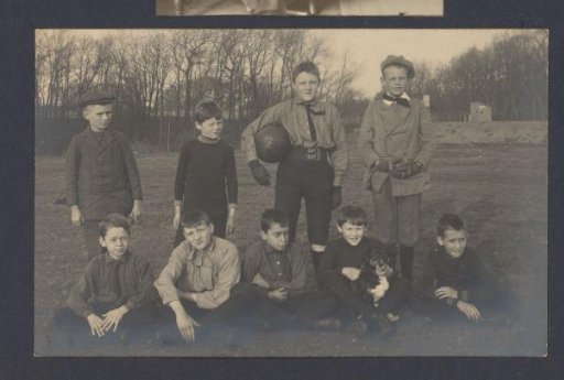 Nine Boys, Including Gerard Vermeulen, on a Field with a Football