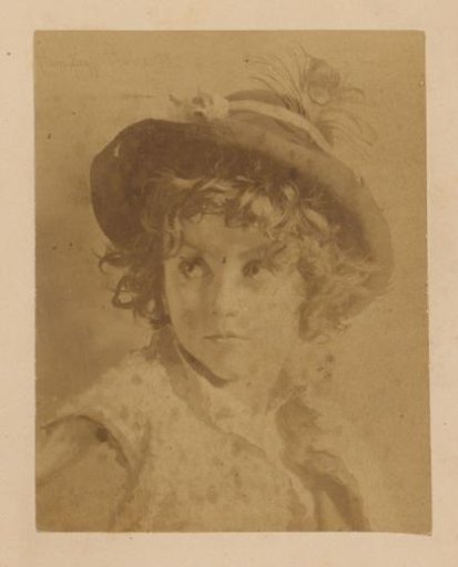 Photographic reproduction of a painted portrait of a Roma boy with a hat after Adriano Bonifazi