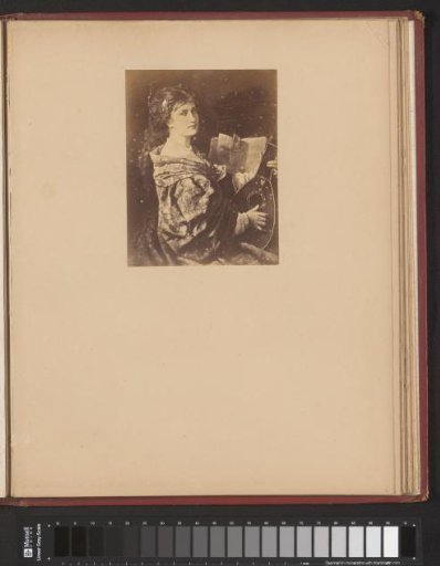 Photographic reproduction of a painting of a woman playing the lute