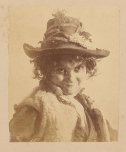 Photographic reproduction of a painted portrait of a Roma boy with a hat after Adriano Bonifazi