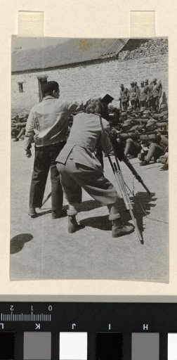 Joris Ivens and John Fernhout behind the camera while making the film 'The 400 Million', China