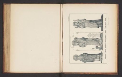 Reproduction of three sketches, depicting Saint Basil, Mary with the Christ Child, and Saint Barbara