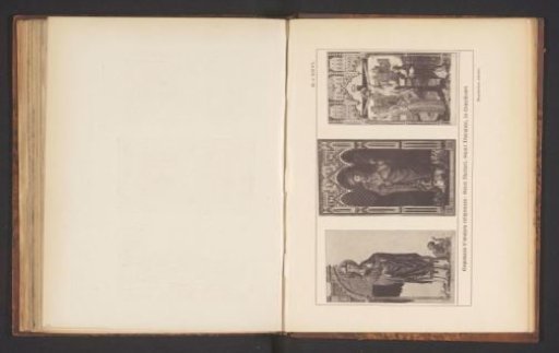 Reproduction of three sketches, depicting Saint Norbert, Saint Donatian, and the Crucifixion of Christ