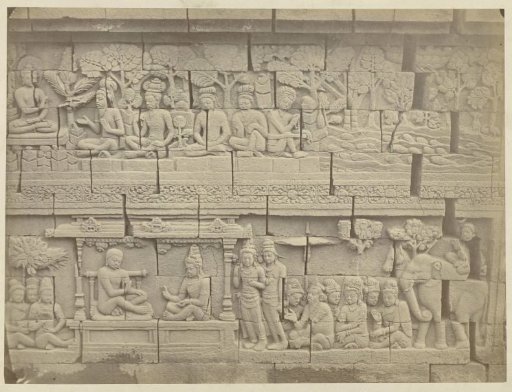 Wall of the Borobudur containing life stories of Buddha