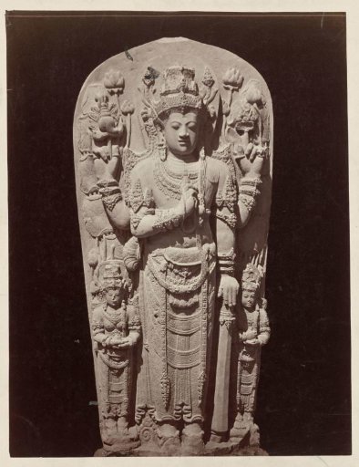 Four-armed deification stele (King Kritarajasa?) from Sumberjati showing features of both Vishnu and Shiva. Blitar, Blitar district, East Java province, 14th century, Indonesia