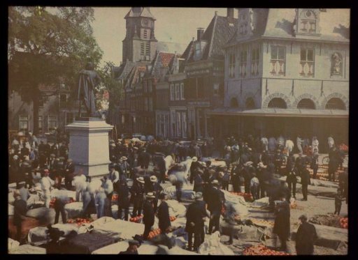 View of the market of Hoorn, with the statue of Jan Pietersz. Coen and the Waag