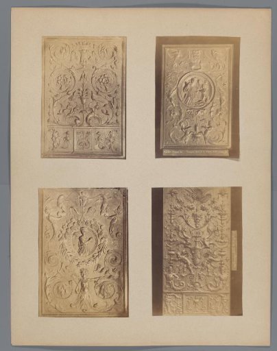 Sheet with four photographs of reliefs with arabesques
