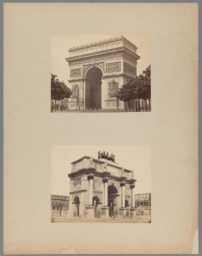 Sheet with two photographs of the Arc de Triomphe in Paris