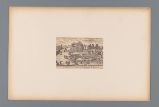 Photographic reproduction of a design for the pond of Narcissus and a building in the garden of the Château de Meudon