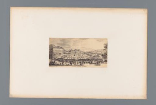Photographic reproduction of a design for a view of the Château de Meudon, seen from the side with the flower beds