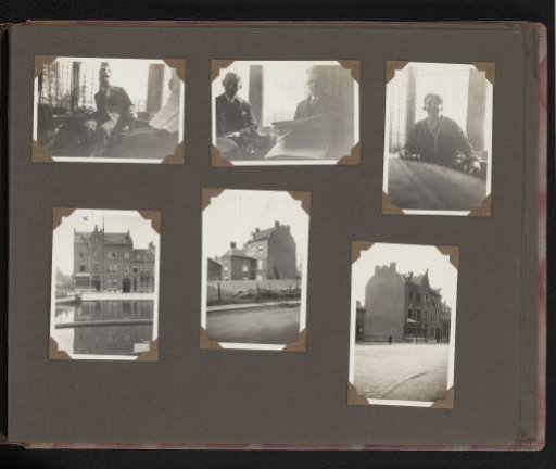 Three portraits of Herman Besselaar and acquaintances indoors and three views of a building