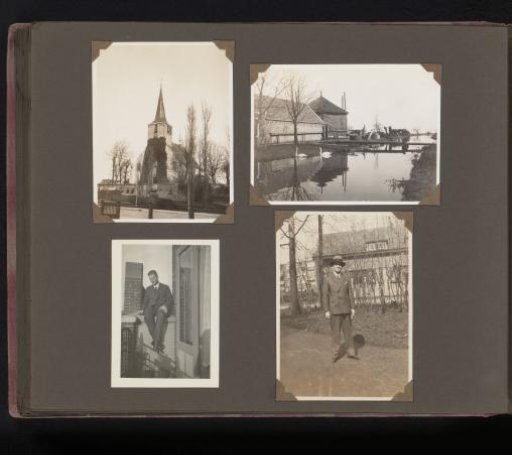 View of a church, view of a farm by the water and two portraits of Herman Besselaar