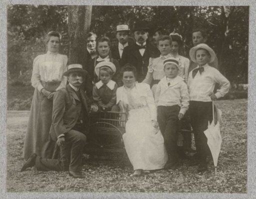 Family portrait of the Kesslers, with J.B. Aug. Kessler holding the self-timer in the foreground (self-portrait)