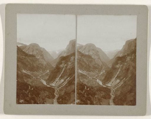 Flowing river through a ravine of the Norwegian mountain landscape