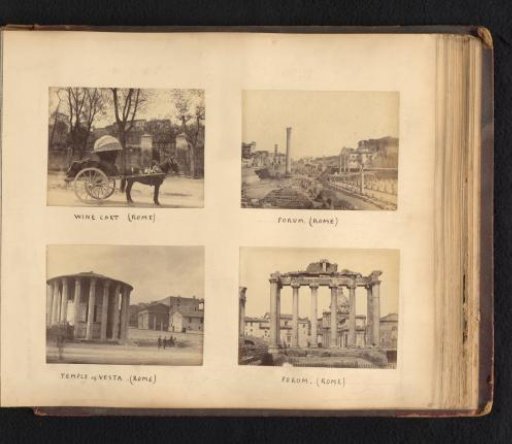Views of the Forum Romanum and a horse-drawn cart with wine casks