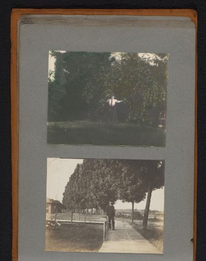 Portrait of the wife of J. van der Mey, possibly Mary, in a park, and a portrait of a man, possibly Jan, on a wooden path