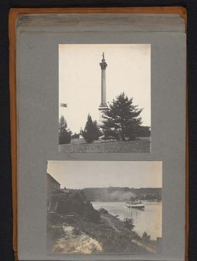 View of Brock's Monument and a Steaming Steamboat at the Niagara Falls