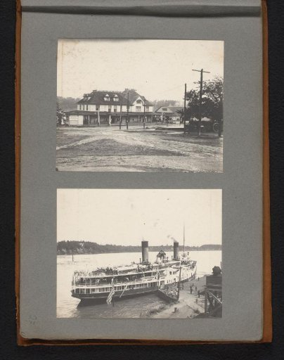 View of a Platform with Locomotive and a Moored Steamboat at the Niagara Falls