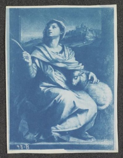 Photographic reproduction of a painting of Saint Agnes of Rome in the cathedral of Pisa